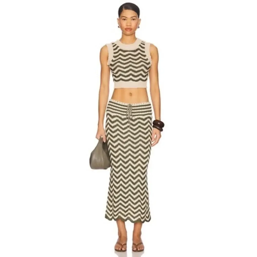 Agua Bendita Crochet Emory Crop Top & Mira Ete Skirt Set Chevron M/L - Picture 1 of 9